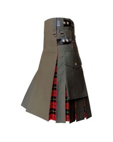 Olive Green Fabric Tartan Utility Kilt 