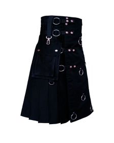 Black Long Fashion Utility Kilt 