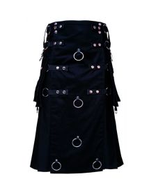 Black Long Fashion Utility Kilt 