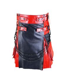 Black And Red Hybrid Leather Kilt