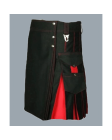 Black And Red Men Hybrid Kilt 