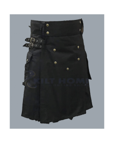 Black Denim Utility Kilt For Men