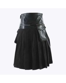 Black Gladiator Viking Leather Kilt For Men