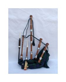 Natural Finish Black Watch Tartan  Bagpipe Set