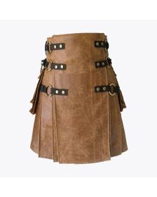 Handmade Brown Leather Kilt For Men
