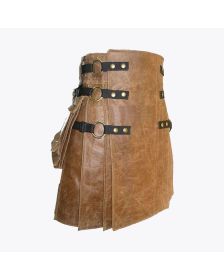 Handmade Brown Leather Kilt For Men
