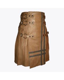 Brown Leather Utility Style Kilt For Men
