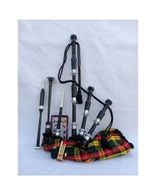 Black Bagpipe Set Buchanan Tartan 