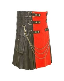 Fashion Leather Kilt With Red Apron