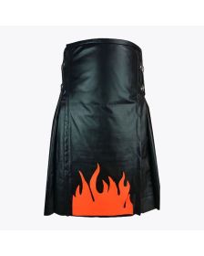 Fire Flame Black Leather Kilt