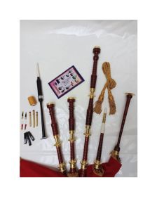 Highland Red Velvet Gold Plated Bagpipe Set