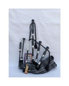 Black Finish Grey Watch Tartan Bagpipe Set