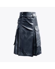 Handmade Black Leather Kilt For Men
