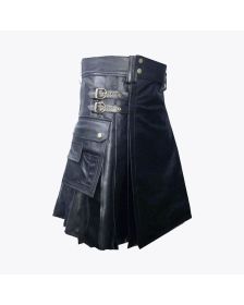 Handmade Black Leather Kilt For Men
