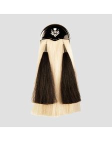 New Black And White Leather Cantle Chrome Horse Hair Sporrans