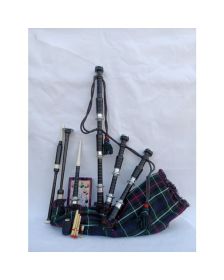  Beautiful Black Finish Mackenzie Tartan Bagpipe Set