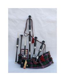 Scottish National Tartan with Black Finish Bagpipe Set