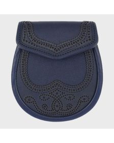 New Scottish Navy Leather Sporran With Chain Belt 