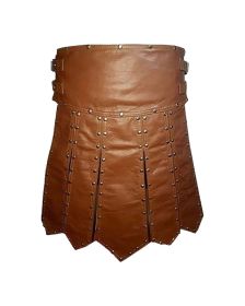  Studded Brown Leather Gladiator Kilt