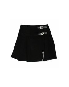 Solid Black Mini Tartan Skirt For Women
