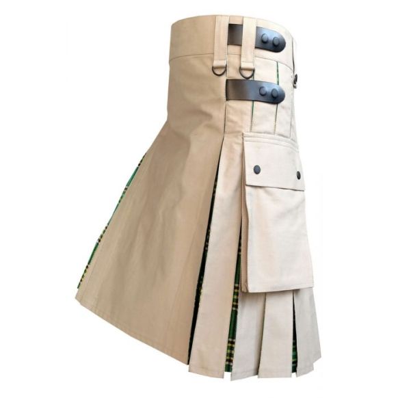 Khaki Hybrid Irish National Tartan Utility Kilt