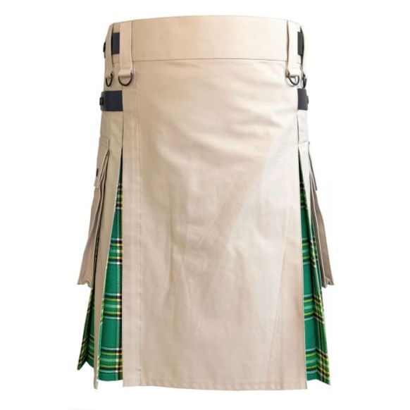 Khaki Hybrid Irish National Tartan Utility Kilt