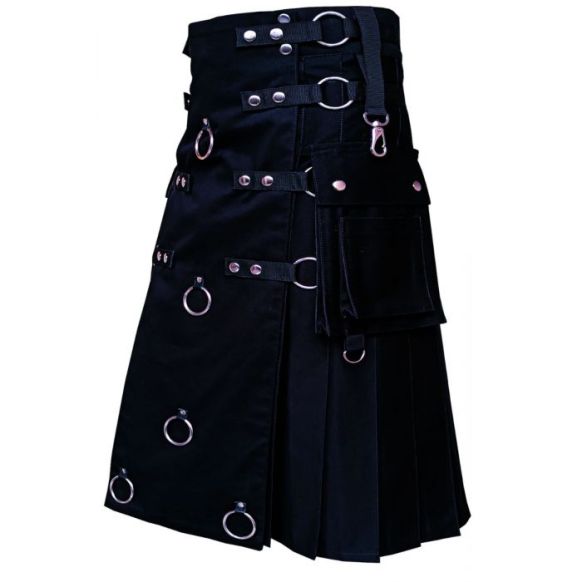 Black Long Fashion Utility Kilt 