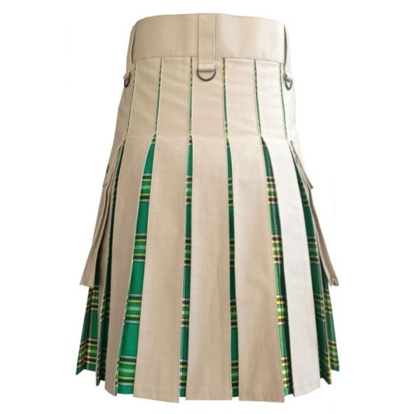 Khaki Hybrid Irish National Tartan Utility Kilt