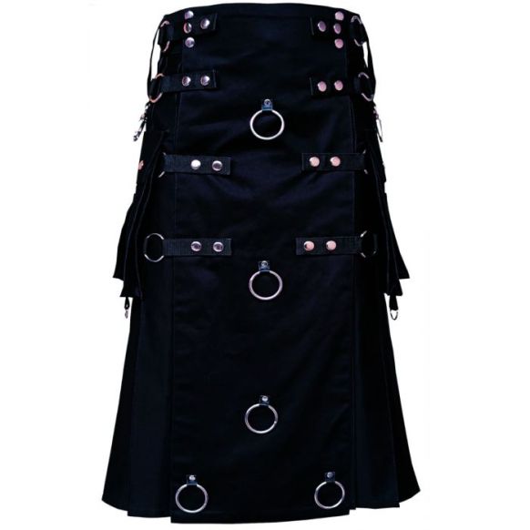 Black Long Fashion Utility Kilt 