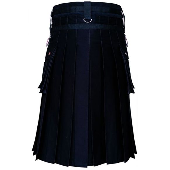 Black Long Fashion Utility Kilt 