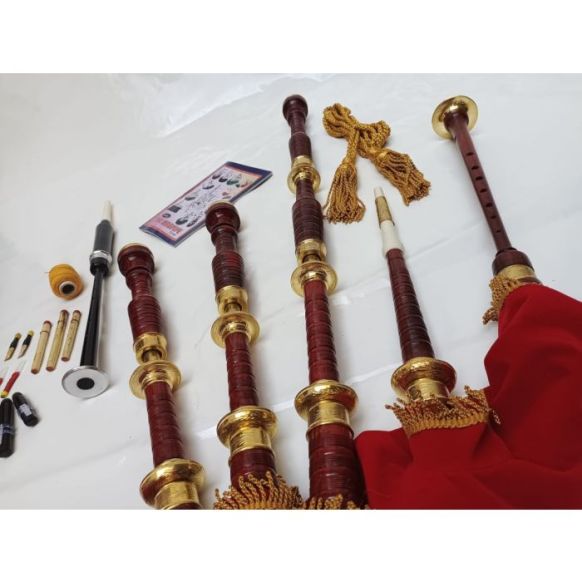 Highland Red Velvet Gold Plated Bagpipe Set