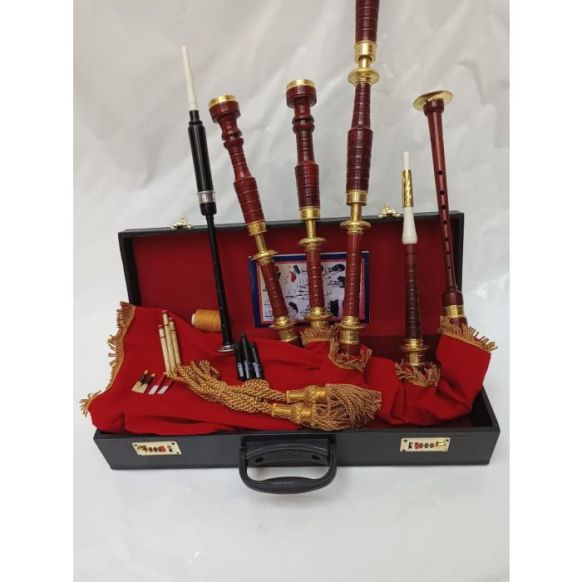 Highland Red Velvet Gold Plated Bagpipe Set