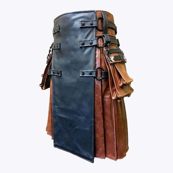 Black & Brown Leather Kilt Adjustable Interchangeable
