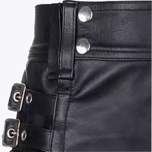 Black Leather Kilt with Cargo Pockets