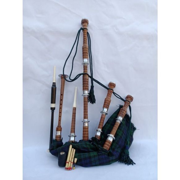 Natural Finish Black Watch Tartan  Bagpipe Set