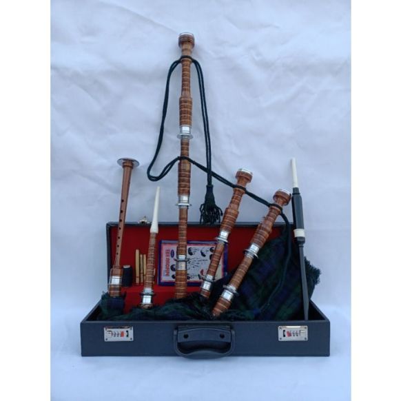 Natural Finish Black Watch Tartan  Bagpipe Set