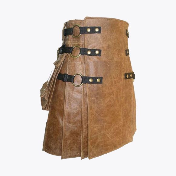 Handmade Brown Leather Kilt For Men
