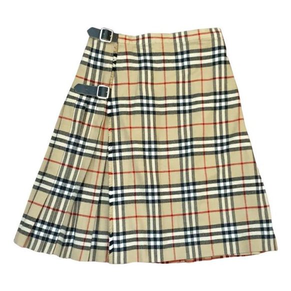 Burberry khaki red and black plaid vintage women s wool nova check tartan kilt
