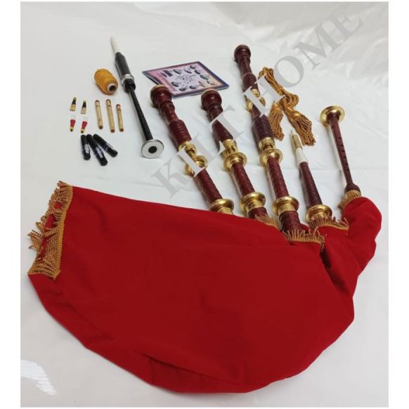 Highland Red Velvet Gold Plated Bagpipe Set
