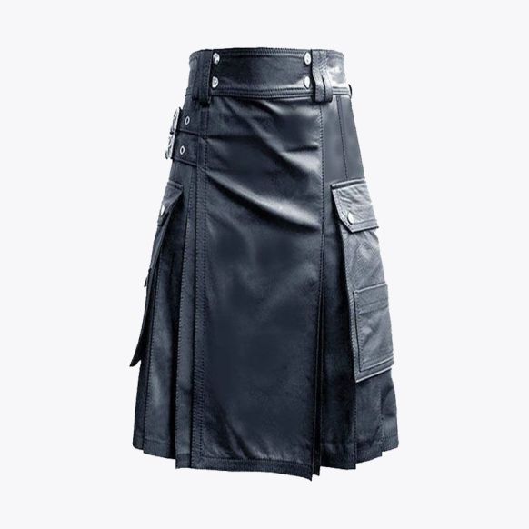 Handmade Black Leather Kilt For Men
