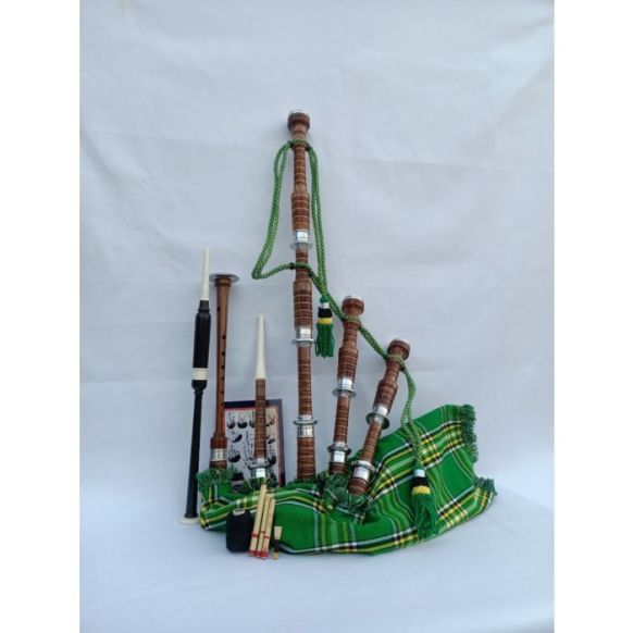  Natural Finish Irish National Tartan Bagpipe Set