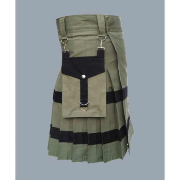 Black Lining Olive Green Utility Kilt 