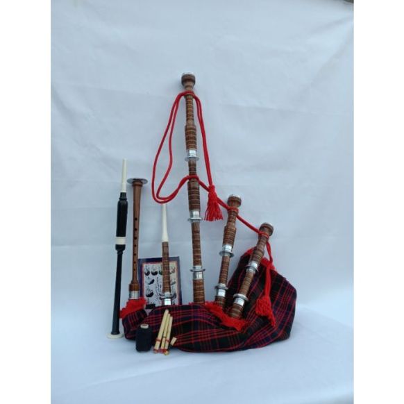Natural Finish MacDonald Tartan Bagpipe Set