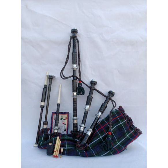  Beautiful Black Finish Mackenzie Tartan Bagpipe Set