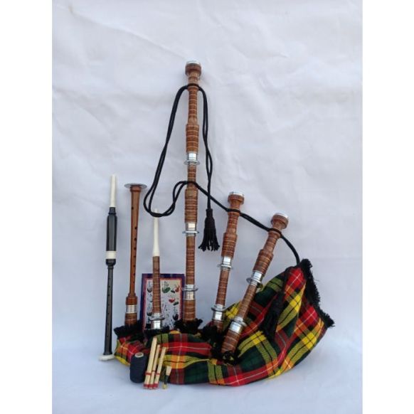 Natural Finish Bagpipe Set Buchanan Tartan 