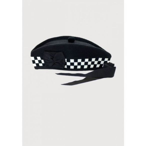  Black White Pure Wool Diced Glengarry Hat