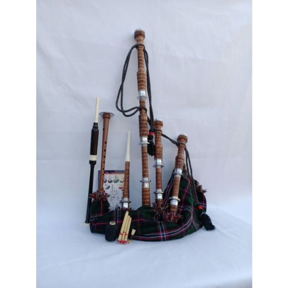 Scottish National Tartan With Natural Finish Bagpipe Set