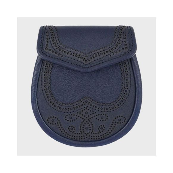 New Scottish Navy Leather Sporran With Chain Belt 