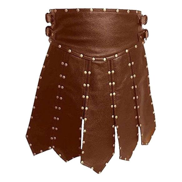  Studded Brown Leather Gladiator Kilt