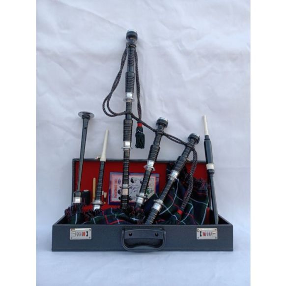  Beautiful Black Finish Mackenzie Tartan Bagpipe Set